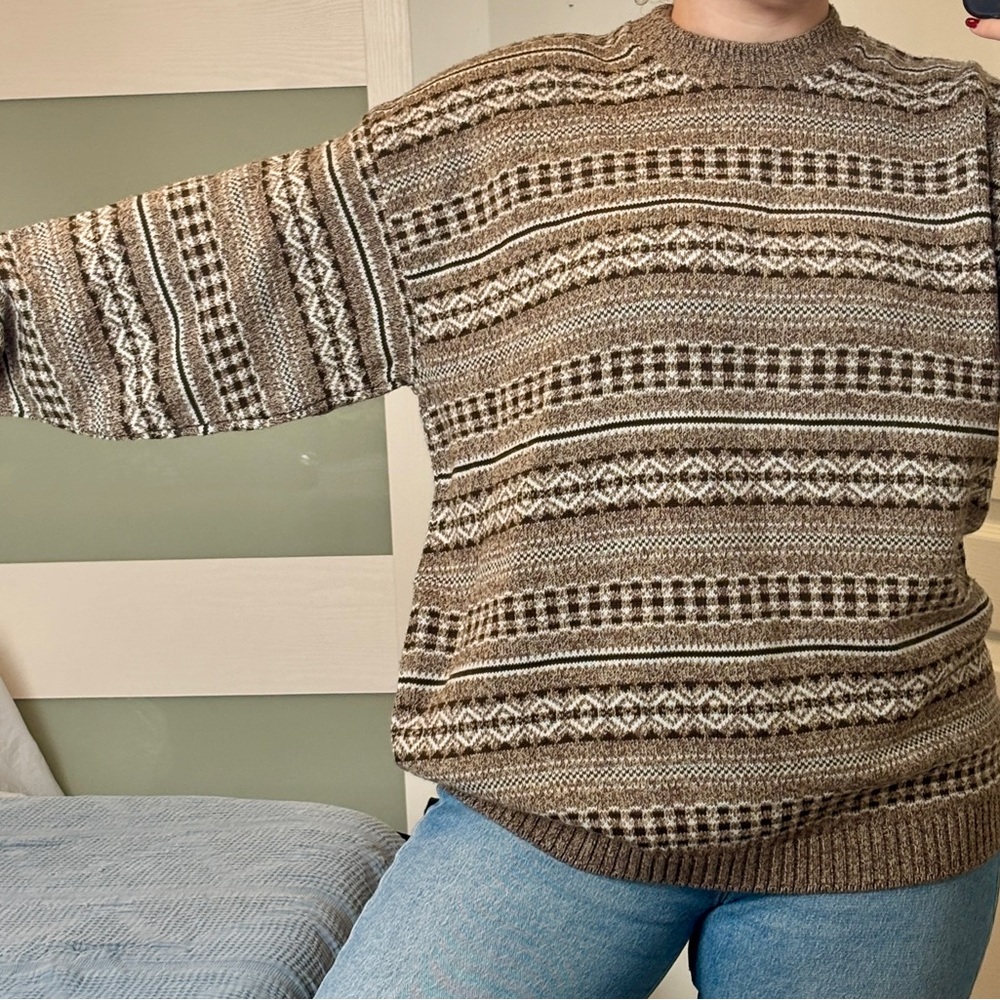 ‼️SOLD‼️ VINTAGE 90s R&R Classics Brown and White Knit Crew Sweater Pullover XL - Picture 13 of 13